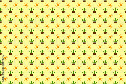 Cactus pattern wallpaper with sun seamless, light yellow cream background