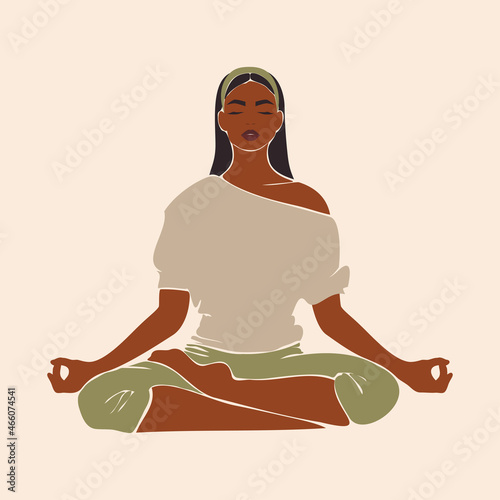 Ashtanga vinyasa yoga lotus position Abstract woman portrait Afro american black skin girl
