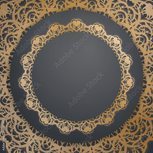 Black color brochure template with Indian gold ornaments for your design.