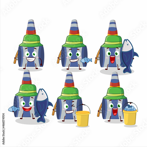 A fisherman bue party blower cartoon picture catch a big fish