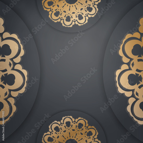 Template Brochure black color with mandala gold pattern prepared for printing.