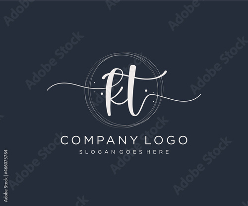 Initial KT feminine logo. Usable for Nature, Salon, Spa, Cosmetic and Beauty Logos. Flat Vector Logo Design Template Element.