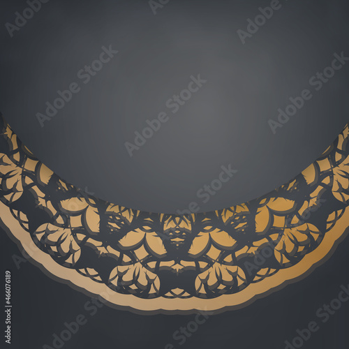 Template Postcard in black with Indian gold ornaments prepared for printing.