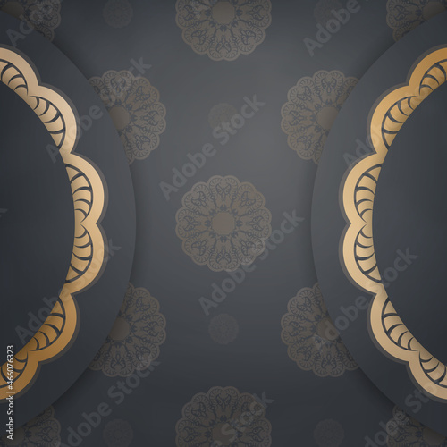 Template Postcard in black color with luxurious gold ornaments prepared for printing.