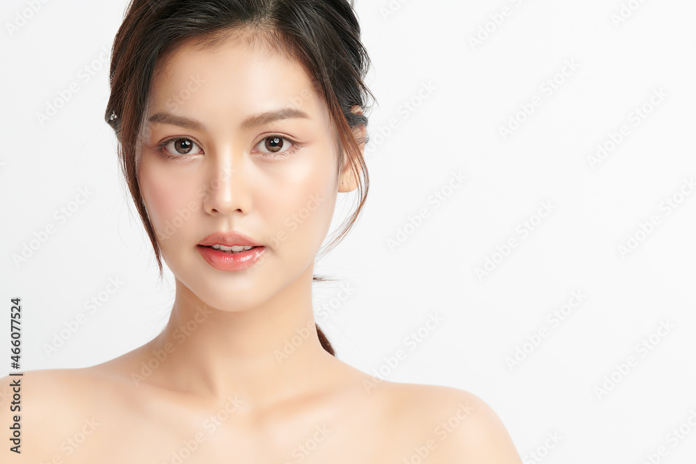 Beautiful young asian woman with clean fresh skin on white background, Face care, Facial treatment, Cosmetology, beauty and spa, Asian women portrait.