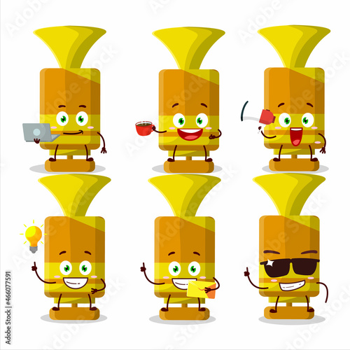 Orange spray trumpet cartoon character with various types of business emoticons photo