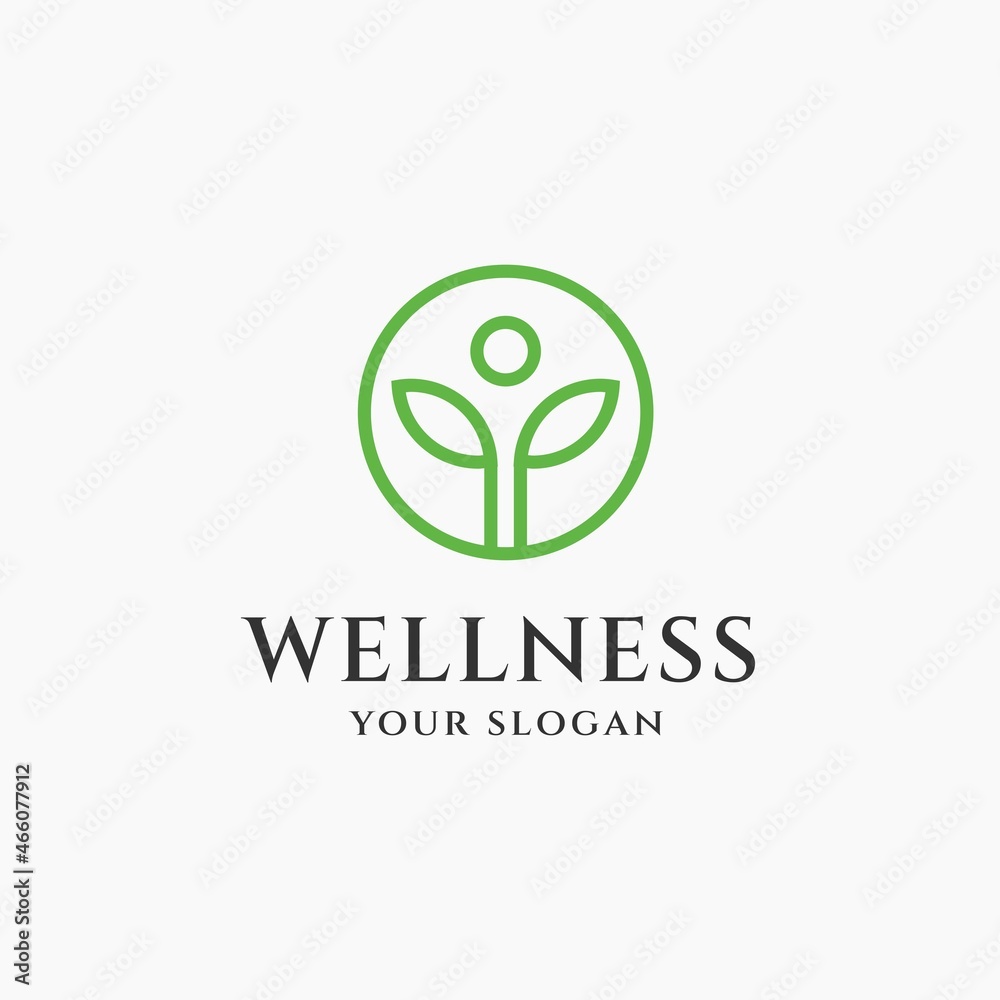 Wellness logo design. Green Leaf Leaves with Human icon symbol, for ...