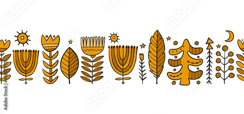 Scandinavian folk style ornament. Floral seamless pattern