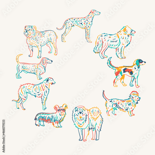 Dogs breeds collection. Vintage style sketch for your design