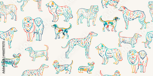 Dogs breeds collection. Vintage style seamless pattern for your design