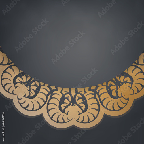 Template Postcard in black color with antique gold ornaments prepared for printing.