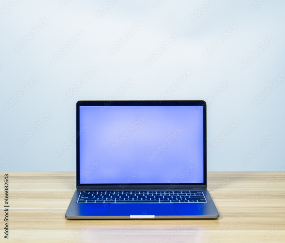 blue screen on laptop with copy space for making presentation blue screen on laptop with copy space for making presentation