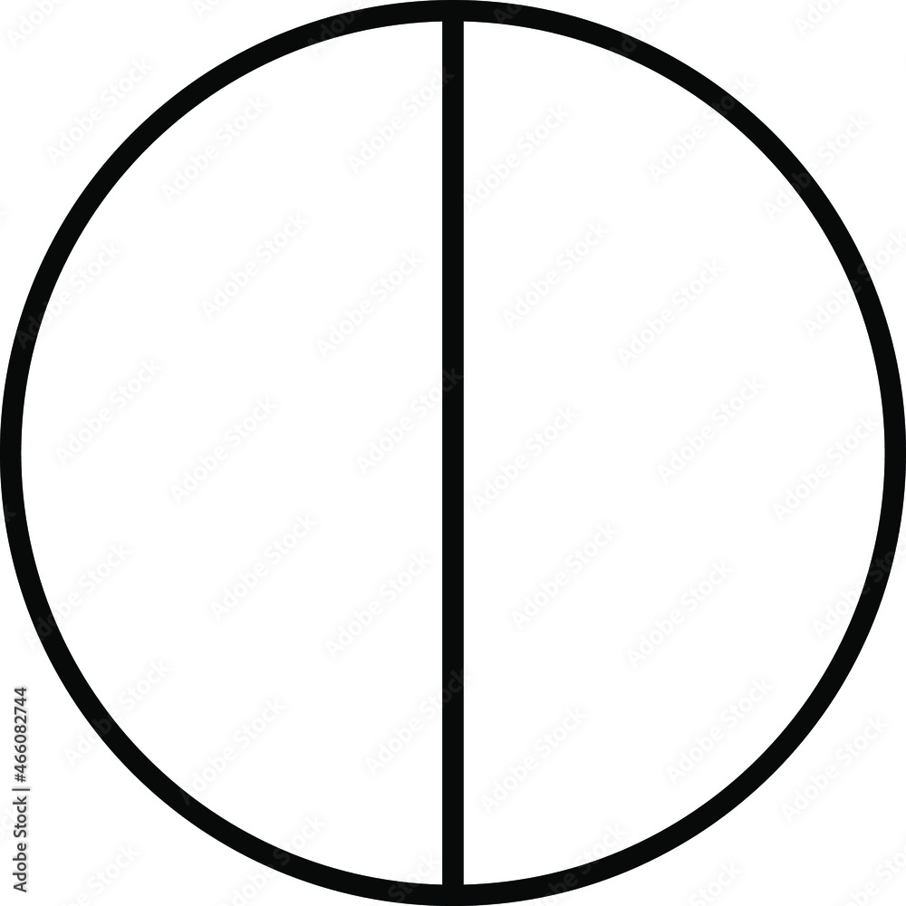 Circles divided in 2 segments from isolated on white background. Pie or pizza round shapes cut in equal slices in outline style. Vector linear illustration.