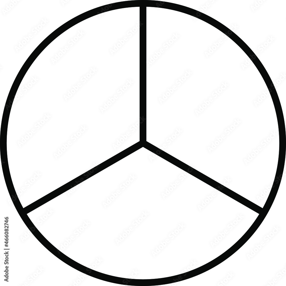Circles divided in 3 segments from isolated on white background. Pie or pizza round shapes cut in equal slices in outline style. Vector linear illustration. Circles divided in 3 segments from isolated on white background. Pie or pizza round shapes cut in equal slices in outline style. Vector linear illustration.