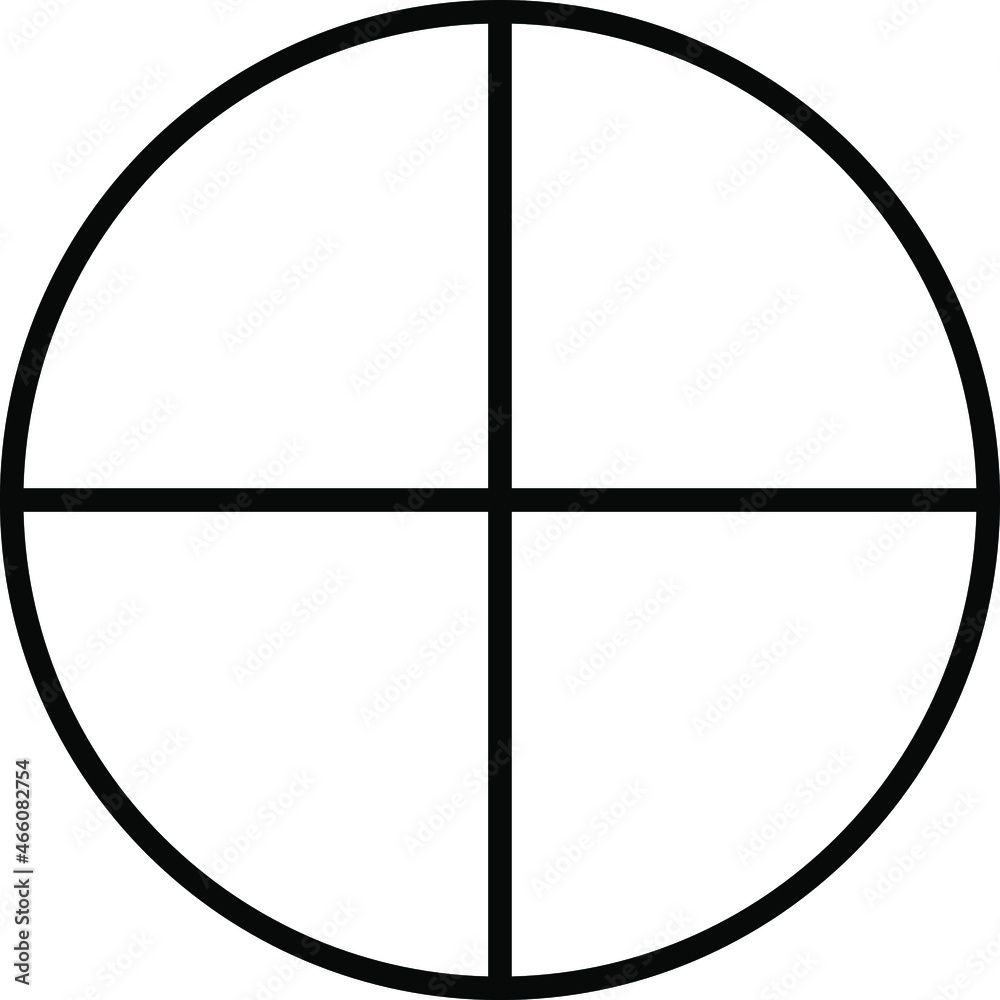 Circles divided in 4 segments from isolated on white background. Pie or pizza round shapes cut in equal slices in outline style. Vector linear illustration. Circles divided in 4 segments from isolated on white background. Pie or pizza round shapes cut in equal slices in outline style. Vector linear illustration.