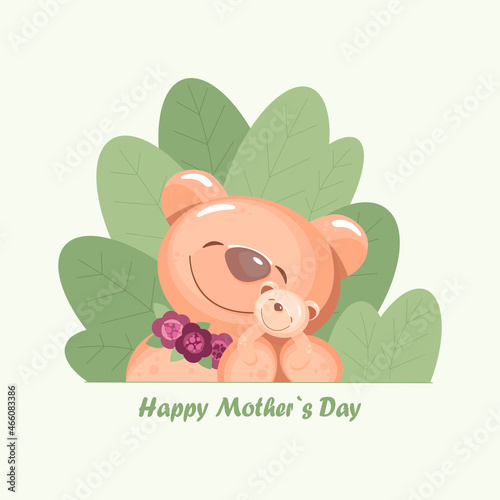 Happy Mother's Day. vector postcard with a bear and a bear cub.