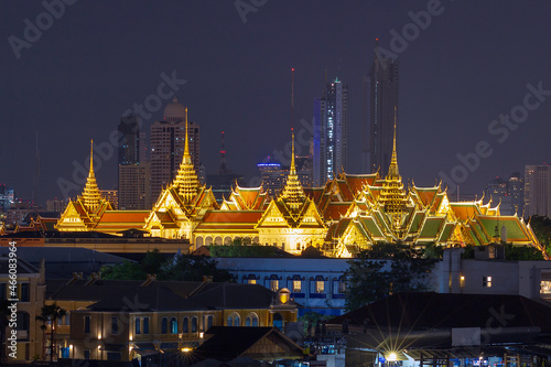 Wat Phra Kaew or Wat Phra Si Rattana Satsadaram, Beautiful night time of Wat pra kaew, Landmark of Bangkok City, Temple of the Emerald Buddha and Grand Palace.