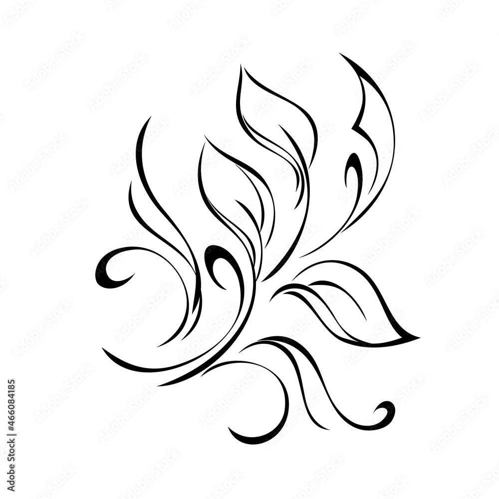 ornament 2035. stylized twig with leaves and curls in black lines on a white background ornament 2035. stylized twig with leaves and curls in black lines on a white background