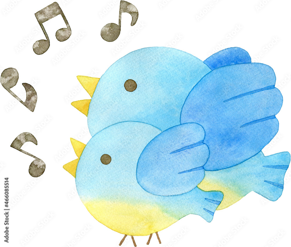 歌を歌う青い鳥の親子 音符付き Stock イラスト Adobe Stock