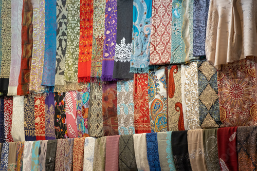 fabrics lined up in a shop window, front view © bahadirbermekphoto