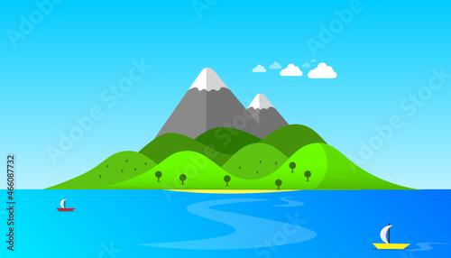 illustration of an island, wallpaper of an island paradise