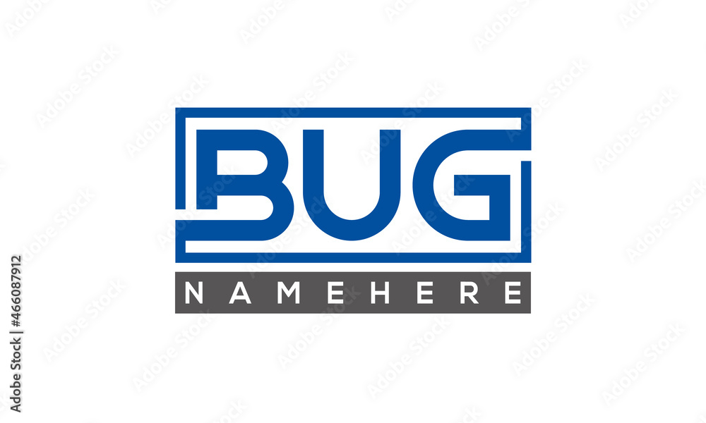 BUG Letters Logo With Rectangle Logo Vector BUG Letters Logo With Rectangle Logo Vector