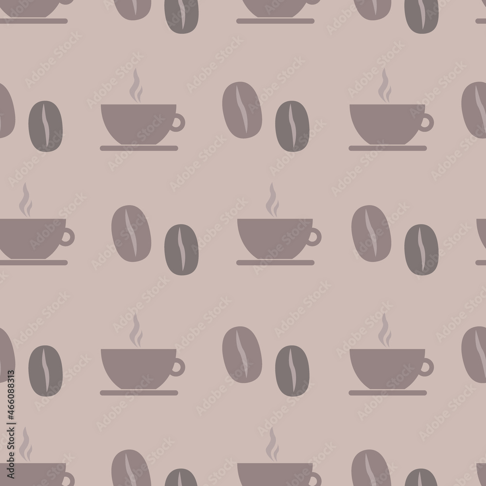 Obraz premium Seamless coffee and cup pattern. Vector repeating background in brown tones