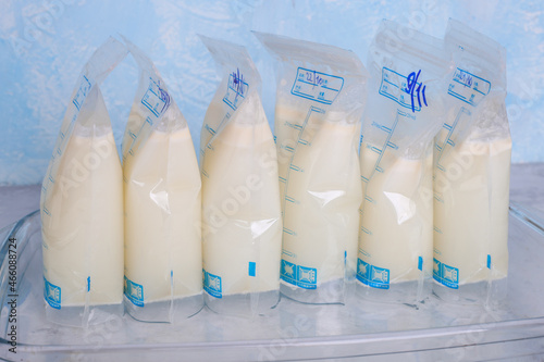 bags with breast milk. Milk bank. Expressing breast milk. Breast-feeding. Freezing and storing milk. Donated milk.