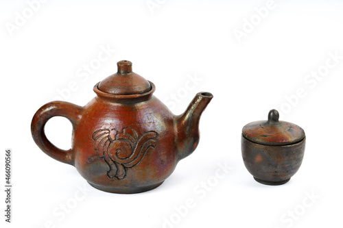 set of antique teapot isolated on white background