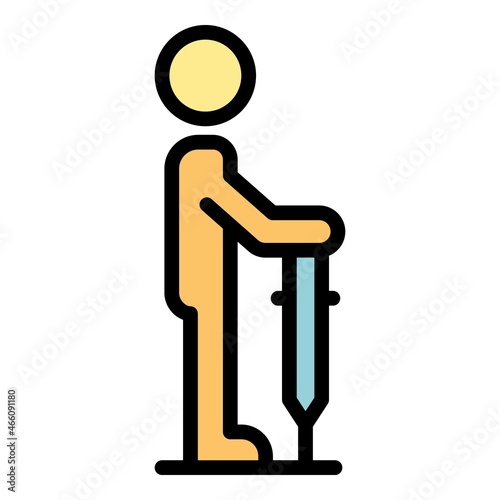 Inclusive education boy with crutches icon. Outline inclusive education boy with crutches vector icon color flat isolated
