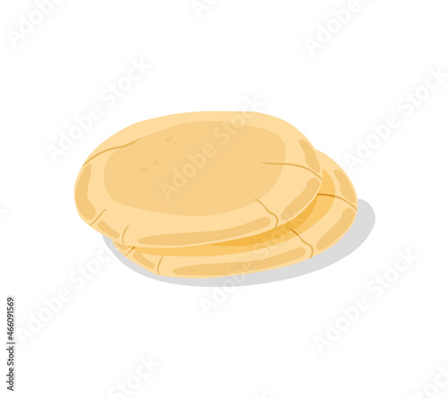 Pita bread. Tortillas on a white isolated background. Roasted lavash. Vector cartoon illustration