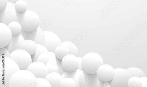 Vector 3d white balls background. Lots of white balls in the corner. Light coloured Background with white balls. 3d round spheres. Geometric design elements circle ball pattern. Vector EPS10