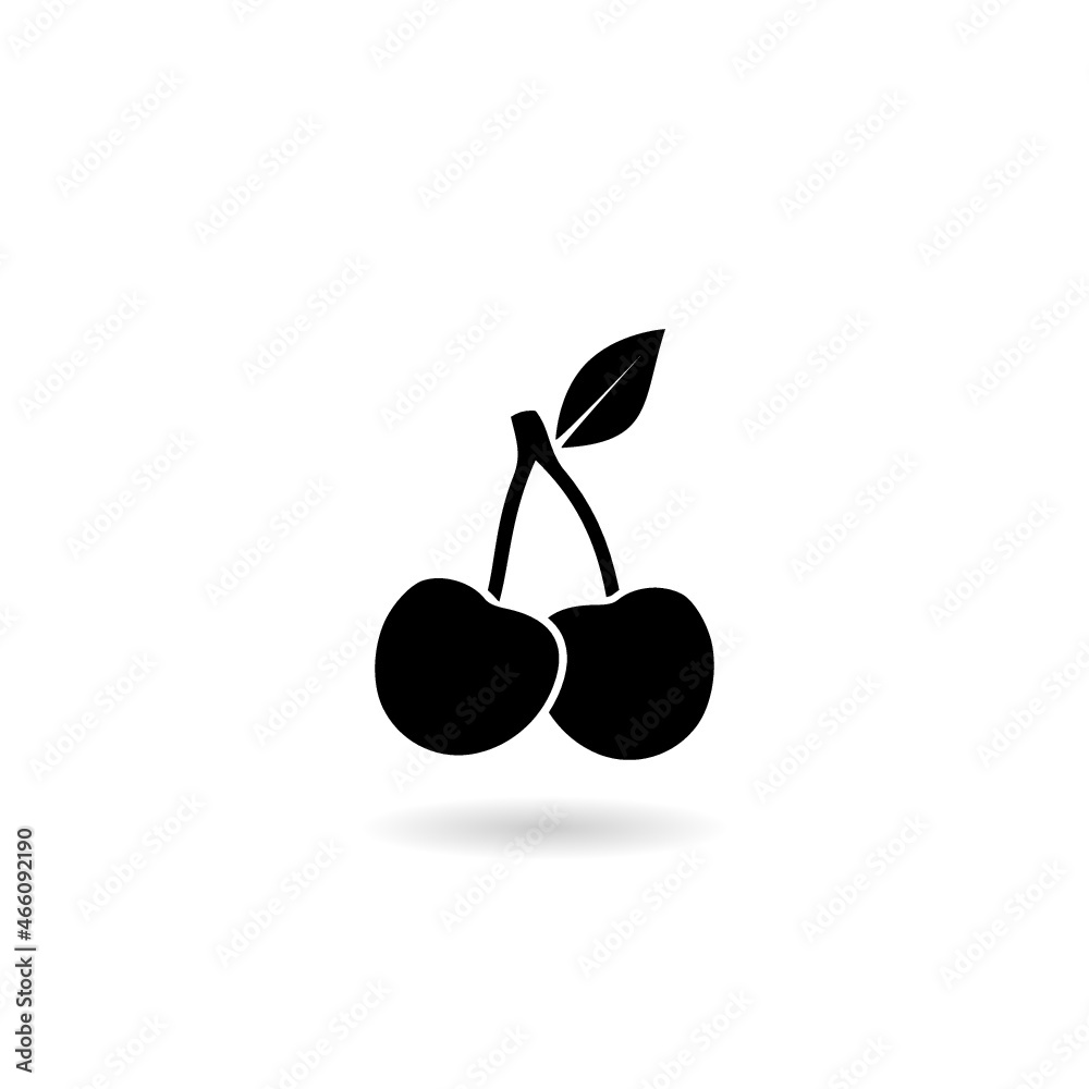 Cherry with shadow icon isolated on white background