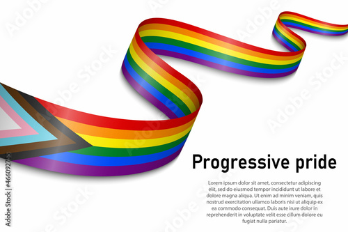 Waving flag of Progressive pride on white background.