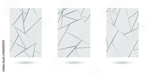 Gray and white chrome lines banner or background. Set of mosaic backdrop. Modern abstract vector texture. EPS 10