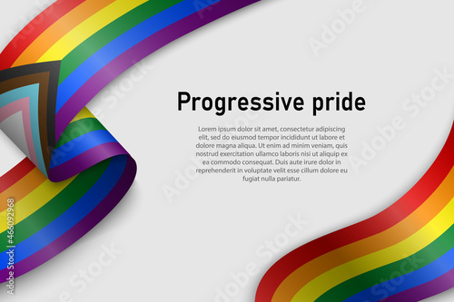 Waving flag of Progressive pride on white background.