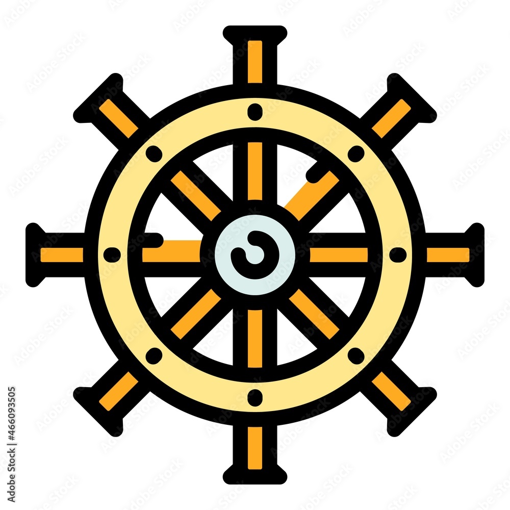 Obraz premium Boat ship wheel icon. Outline boat ship wheel vector icon color flat isolated