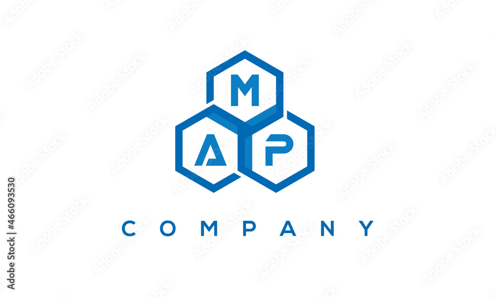 MAP letters design logo with three polygon hexagon logo vector template