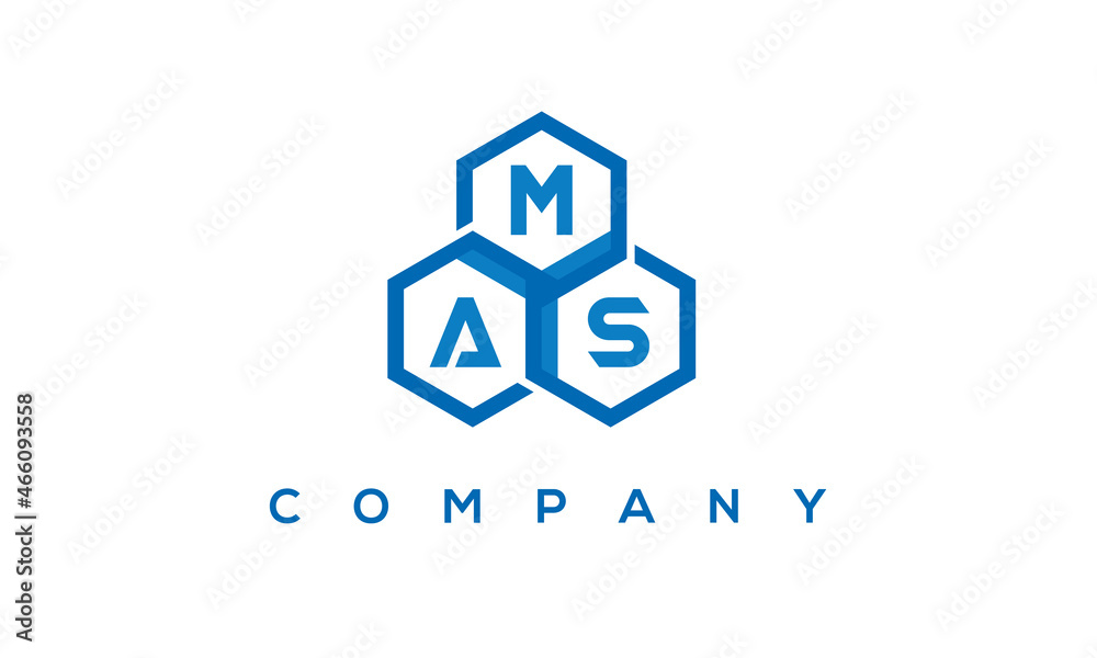 MAS letters design logo with three polygon hexagon logo vector template