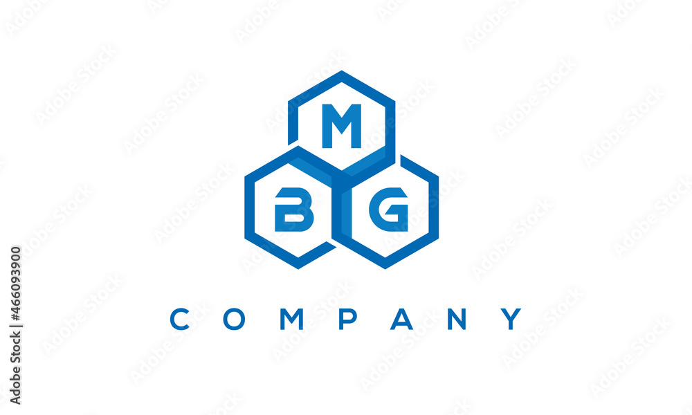 MBG letters design logo with three polygon hexagon logo vector template