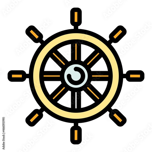 Adventure ship wheel icon. Outline adventure ship wheel vector icon color flat isolated