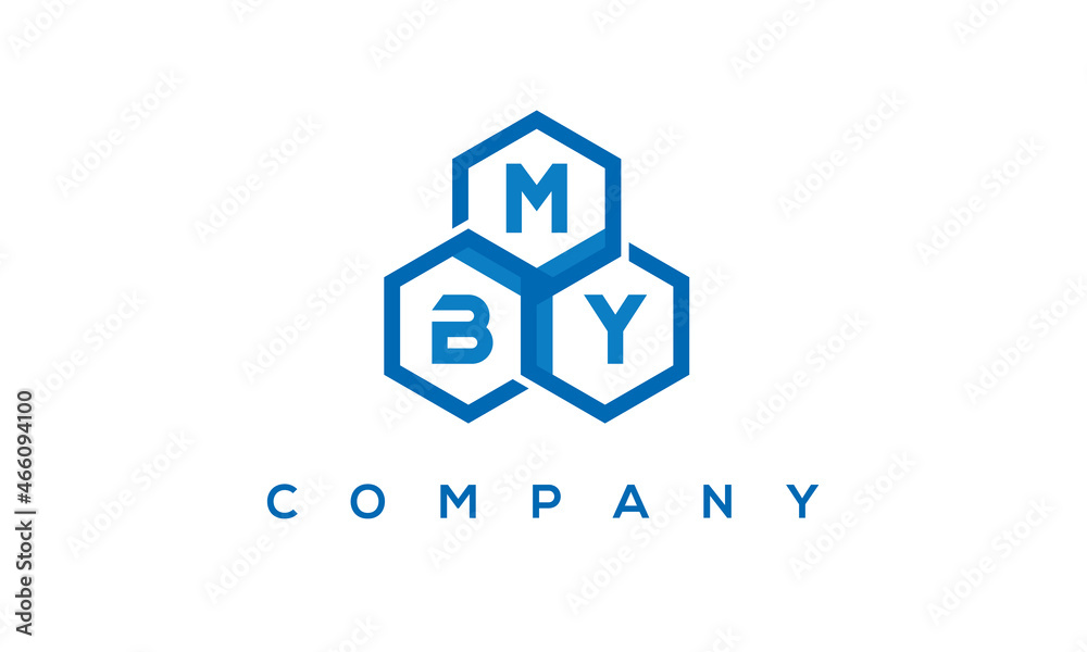 MBY letters design logo with three polygon hexagon logo vector template