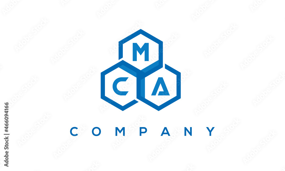 MCA letters design logo with three polygon hexagon logo vector template