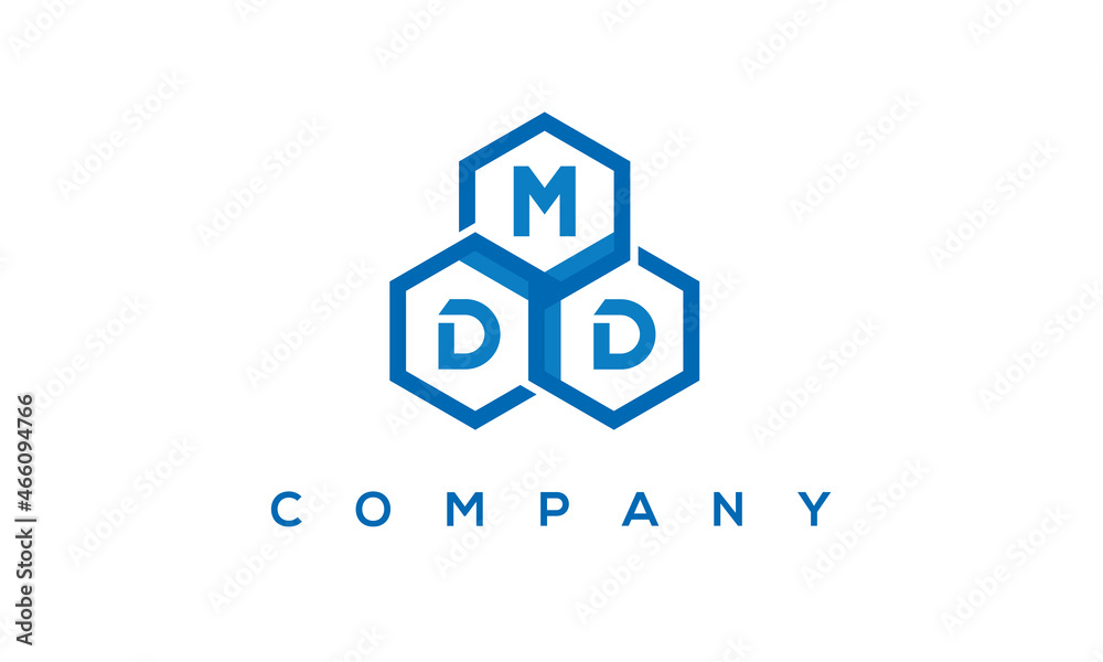 MDD letters design logo with three polygon hexagon logo vector template