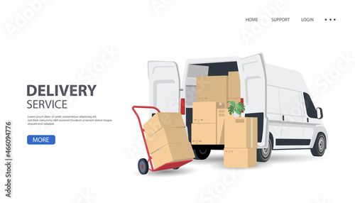 Delivery truck. Delivery package with van, delivery service concept on smartphone.
