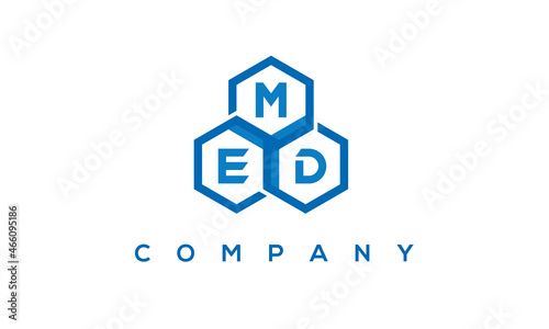 MED letters design logo with three polygon hexagon logo vector template