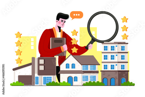 Man Looking for best house Illustration concept. Flat illustration isolated on white background.