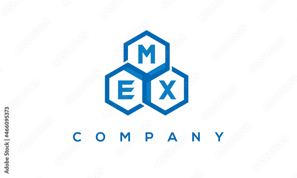 MEX letters design logo with three polygon hexagon logo vector template