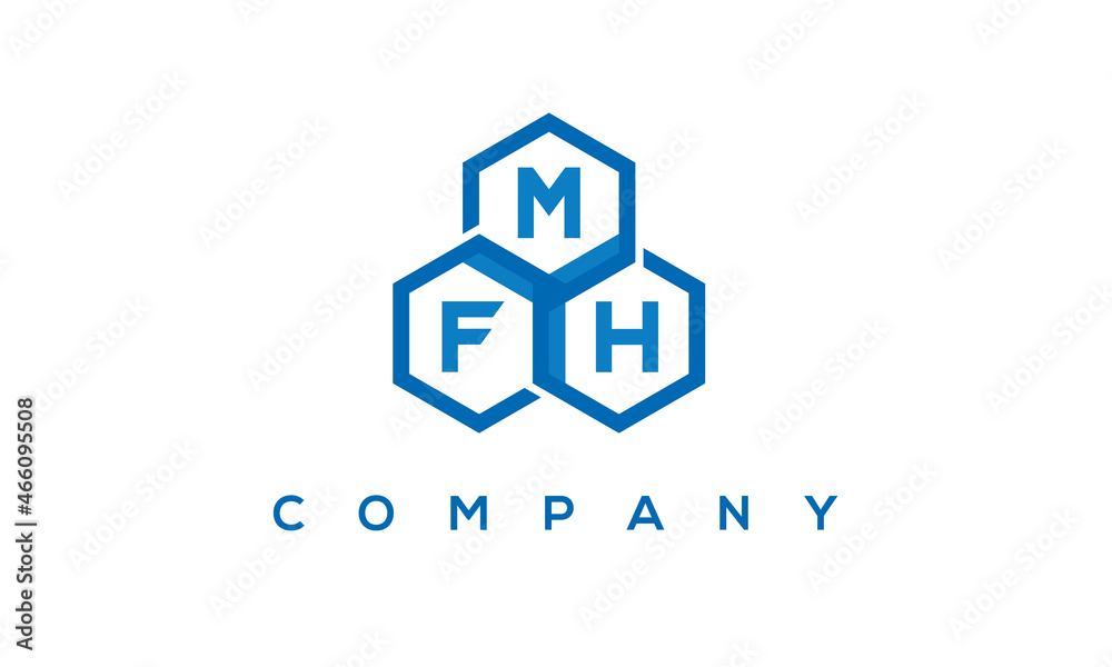 MFH letters design logo with three polygon hexagon logo vector template
