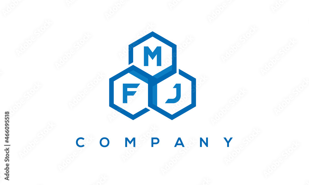 MFJ letters design logo with three polygon hexagon logo vector template